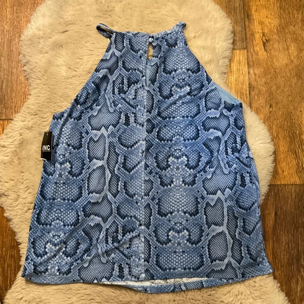 INC Sophie Snake Sleeveless Blouse Size Medium Womens Tank Blue - Picture 7 of 8